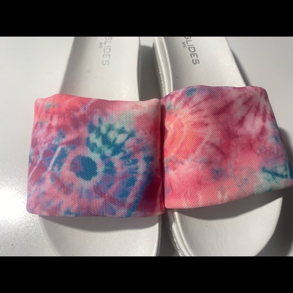 J Slides Blue Pink Tie Dye Brit Stretch Chunky Platform Slip On Sandals NWOT 8.5 - Picture 7 of 16